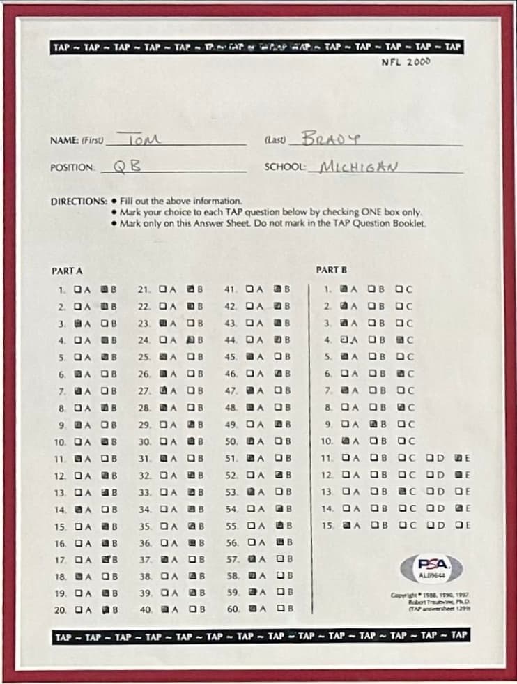 Tom Brady's TAP Assessment from 2000 NFL Combine